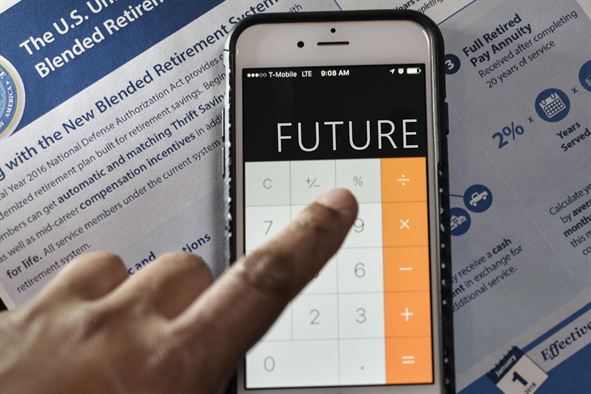 Calculator app on phone reads "FUTURE"