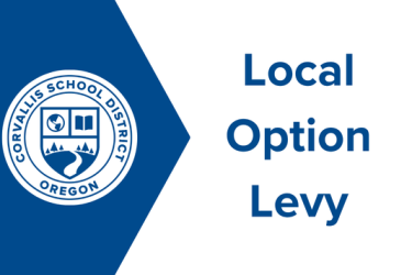 White background with blue text reading "Local Option Levy" with district logo