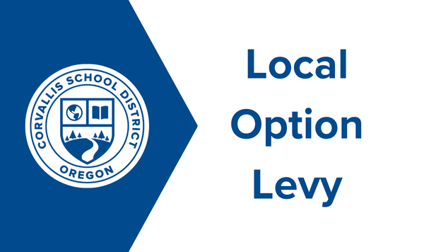 White background with blue text reading "Local Option Levy" with district logo